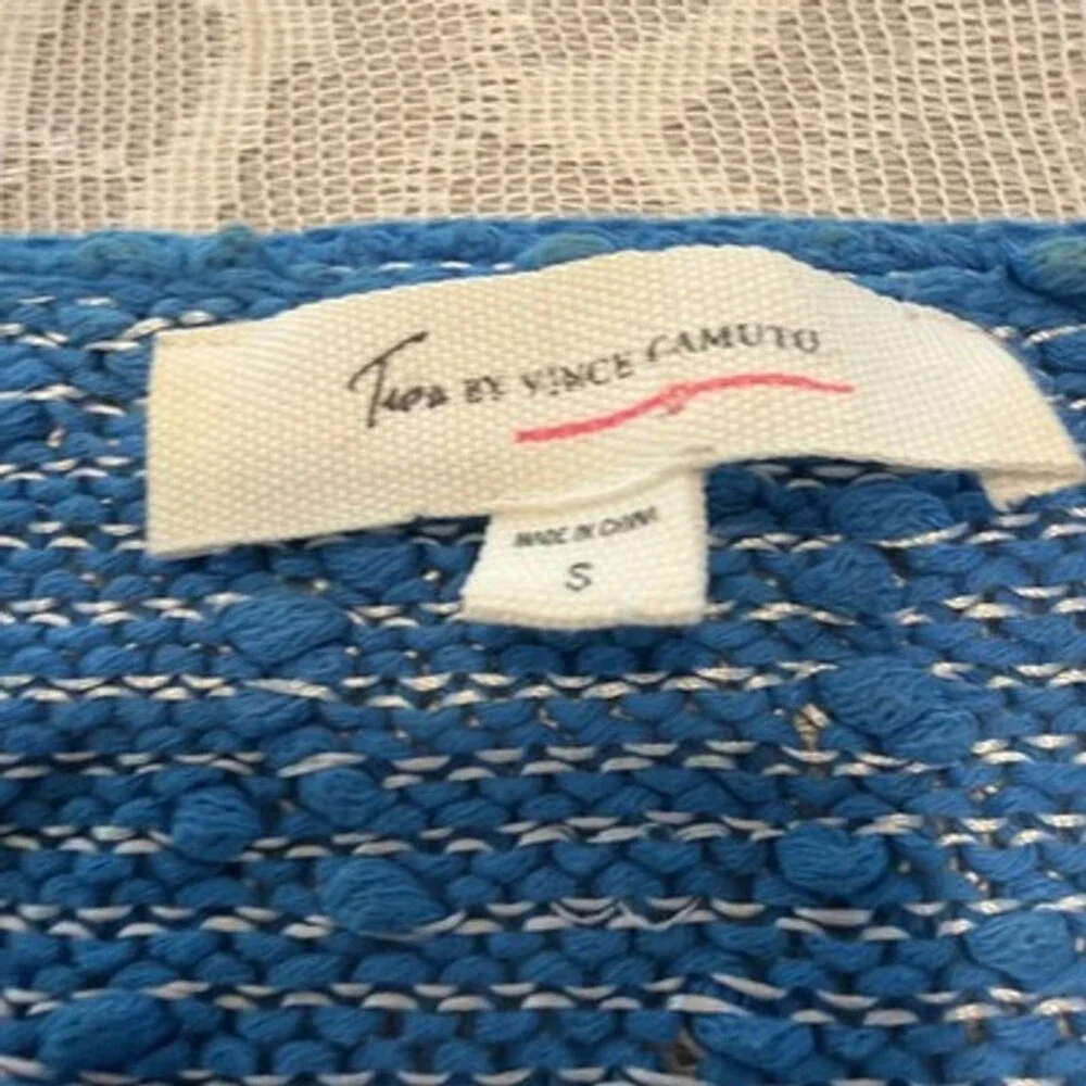 Vince Camuto Sweater S Blue Loose Knit Crew Neck Preppy Measurements In Pics